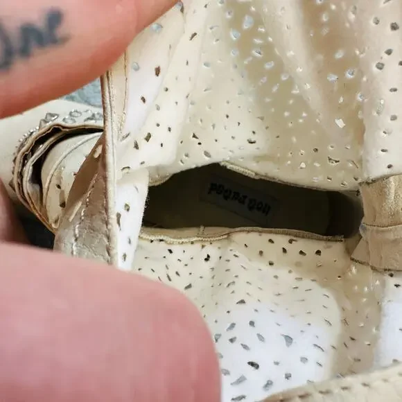 vintage retro y2k faux leather gaudy white belted western ankle boot cutouts - Picture 5 of 5